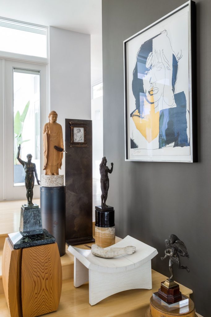 Roger Thomas Marin County hills home -collection of statues.